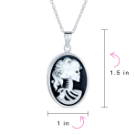 Black Oval Female Lolita Skelton Cameo Pendant Bezel Silver - Image 4
