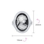 Vintage Women Lady Portrait Oval Black Cameo Ring .925Sterling Silver - Image 4