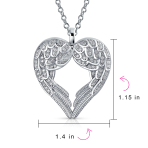 Pave Cubic Zirconia CZ Heart Kissing Angel Wing Pendant Necklace Sterling Silver - Image 4