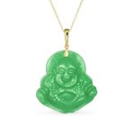 Yogi Amulet Jade Laughing Buddha Pendant Necklace GoldPlated