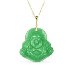 Yogi Amulet Jade Laughing Buddha Pendant Necklace GoldPlated