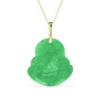 Yogi Amulet Jade Laughing Buddha Pendant Necklace GoldPlated - Image 2