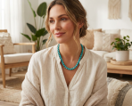 10MM Ball Bead 36 Inch Long Strand Double Wrap Blue Turquoise Necklace - Image 3
