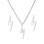 Minimalist Lightning Bolt Pendant Necklace and Stud Earrings Set Sterling Silver