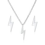 Minimalist Lightning Bolt Pendant Necklace and Stud Earrings Set Sterling Silver