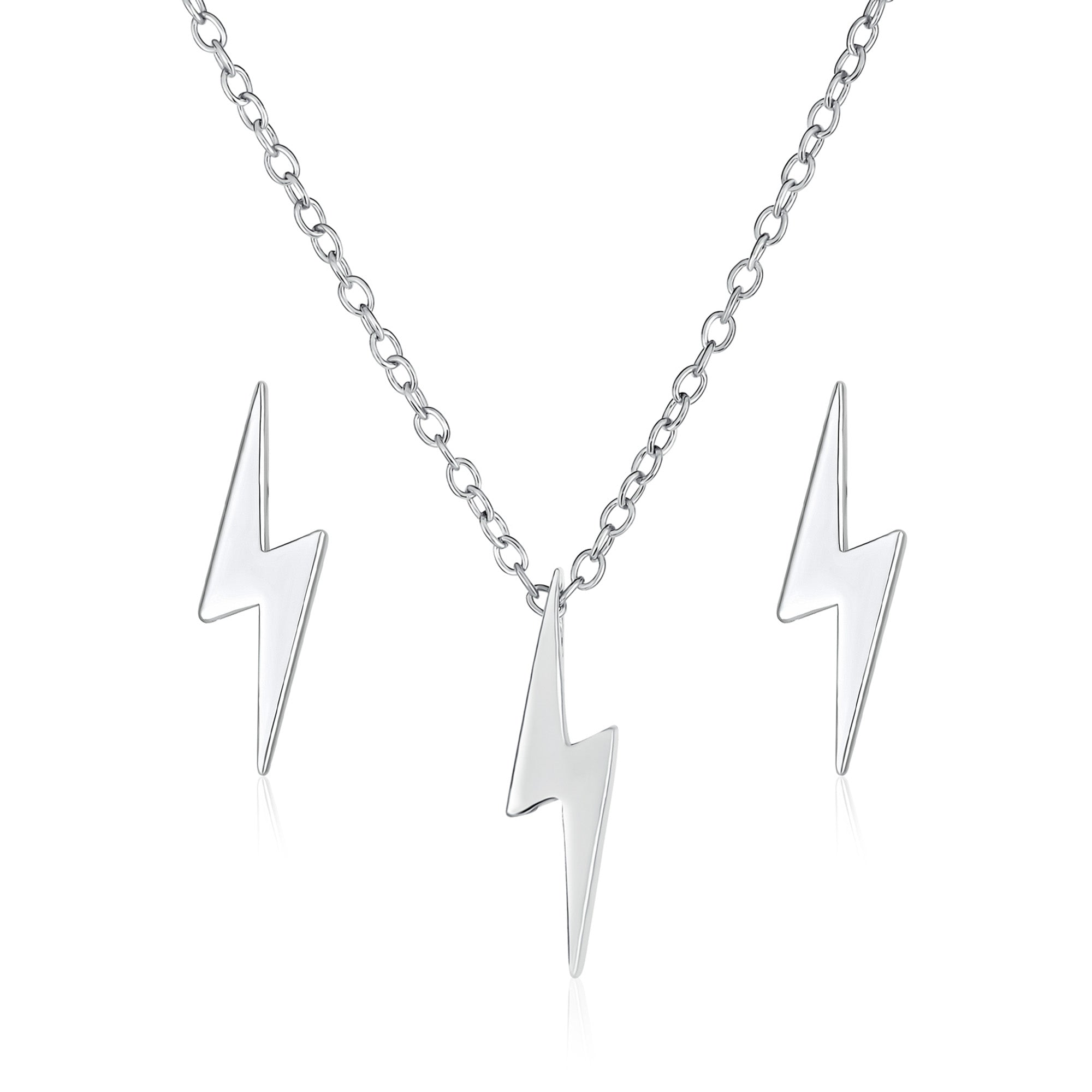 zig_zag_pendant_necklace_earring_set_pfs-12-6176set-az Minimalist Lightning Bolt Pendant Necklace and Stud Earrings Set Sterling Silver - Image 1